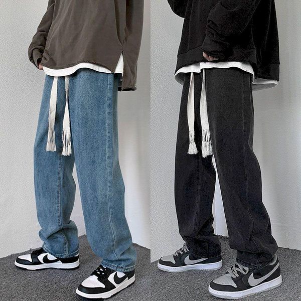 men's jeans high street drawstring wide legs straight pants oversized men women loose fall/winter trend streetwear male bottoms, Blue
men's jeans high street drawstring wide legs straight pants oversized men women loose fall/winter trend streetwear male bottoms, Blue
