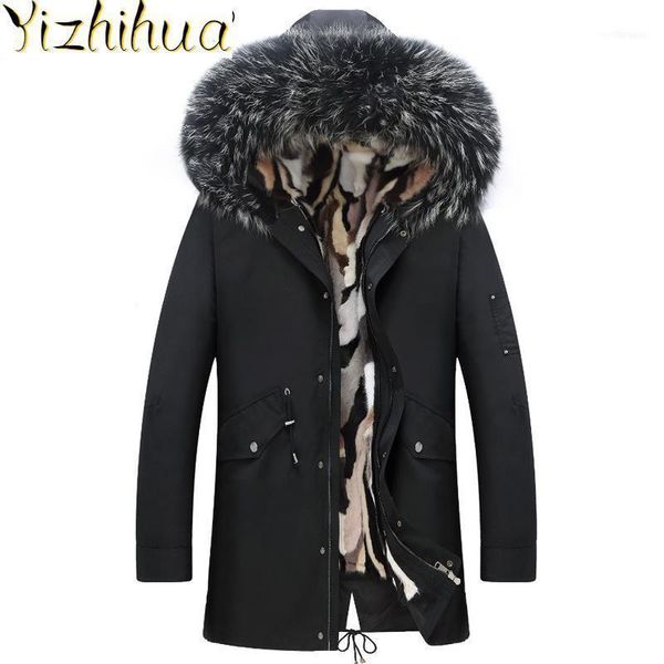 men's leather & faux azazel parka real fur coat men clothes 2021 winter jacket liner plus size luxury parkas hombre invierno kj20821, Black