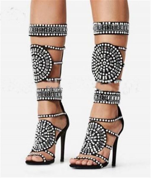 knee high women fashion open toe rhinestone mid-calf gladiator boots cut-out crystal black white heel dress shoes sandals
knee high women fashion open toe rhinestone mid-calf gladiator boots cut-out crystal black white heel dress shoes sandals