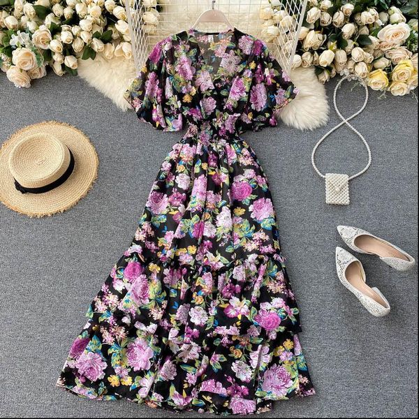 women fashion womens dress v neck ruffled high waist slim floral print casual lady vestidos mujer p211, Black;gray
women fashion womens dress v neck ruffled high waist slim floral print casual lady vestidos mujer p211, Black;gray