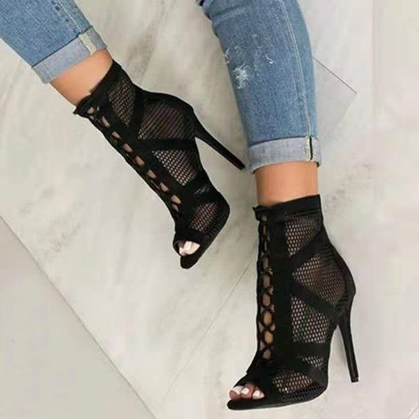 sandals black women lace up cross tied peep toe high heels ankle strap net surface hollow out mesh breathable ladies shoes
sandals black women lace up cross tied peep toe high heels ankle strap net surface hollow out mesh breathable ladies shoes