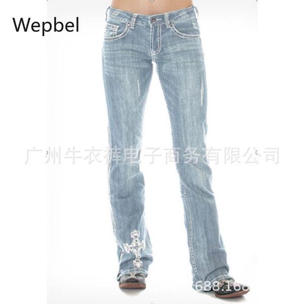 wepbel denim trousers mid waist jeans women cross embroidered slim slimming ladies straight pants summer women's, Blue
wepbel denim trousers mid waist jeans women cross embroidered slim slimming ladies straight pants summer women's, Blue