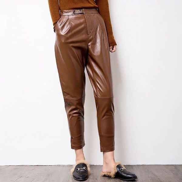 women's pants & capris women genuine sheep leather high black harem elastic belt waist trousers 2021 fashion, Black;white
women's pants & capris women genuine sheep leather high black harem elastic belt waist trousers 2021 fashion, Black;white