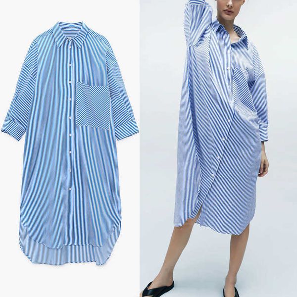 za blue striped shirt dress women long sleeve irregular vintage long dresses woman fashion side vents patch pocket vestidos 210602, Black;gray
za blue striped shirt dress women long sleeve irregular vintage long dresses woman fashion side vents patch pocket vestidos 210602, Black;gray