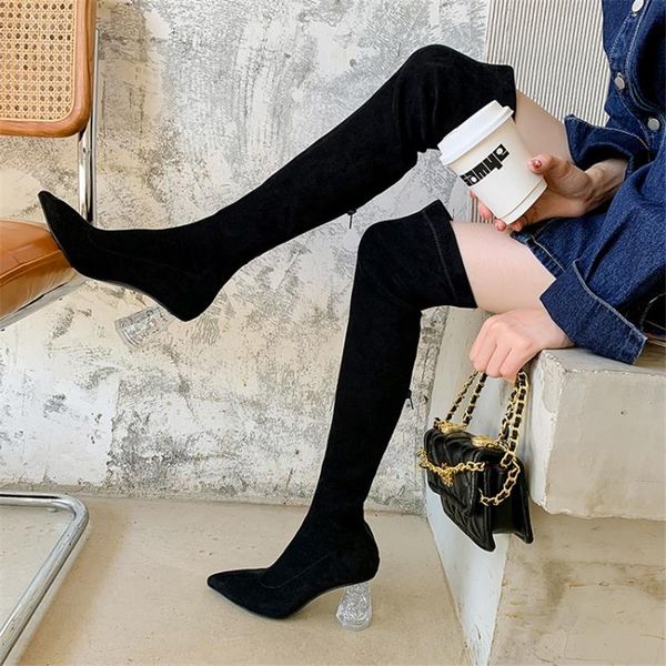 boots transparent high heels stretch thigh woman zipper bubble crystal heel pointed toe shoes slim fit elastic flock, Black
boots transparent high heels stretch thigh woman zipper bubble crystal heel pointed toe shoes slim fit elastic flock, Black