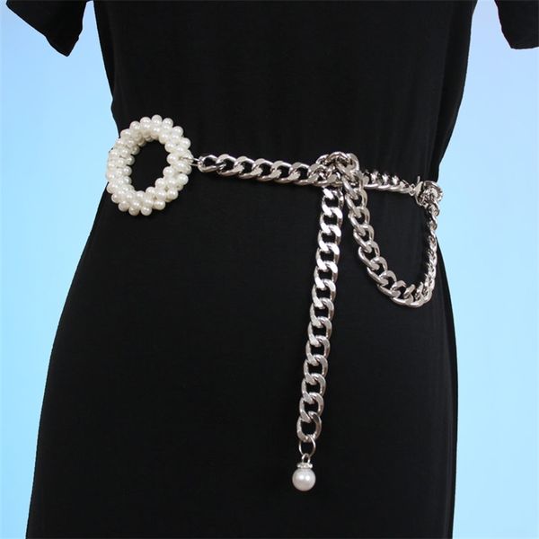 super personality metal waist fine pearl female decorative retro circle versatile skirt suit pants chain belt, Silver
super personality metal waist fine pearl female decorative retro circle versatile skirt suit pants chain belt, Silver