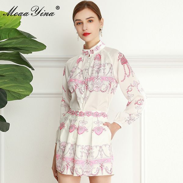 fashion set spring women's crystal stand collar long sleeve single-breasted blouses +shorts print two-piece set 210524, White
fashion set spring women's crystal stand collar long sleeve single-breasted blouses +shorts print two-piece set 210524, White