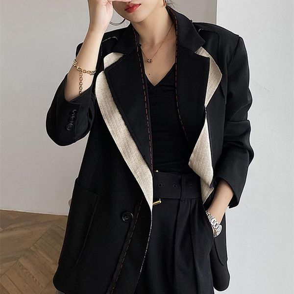 women's suits & blazers women black contrast color burr blazer lapel long sleeve loose fit jacket fashion tide spring autumn 2021, White;black
women's suits & blazers women black contrast color burr blazer lapel long sleeve loose fit jacket fashion tide spring autumn 2021, White;black
