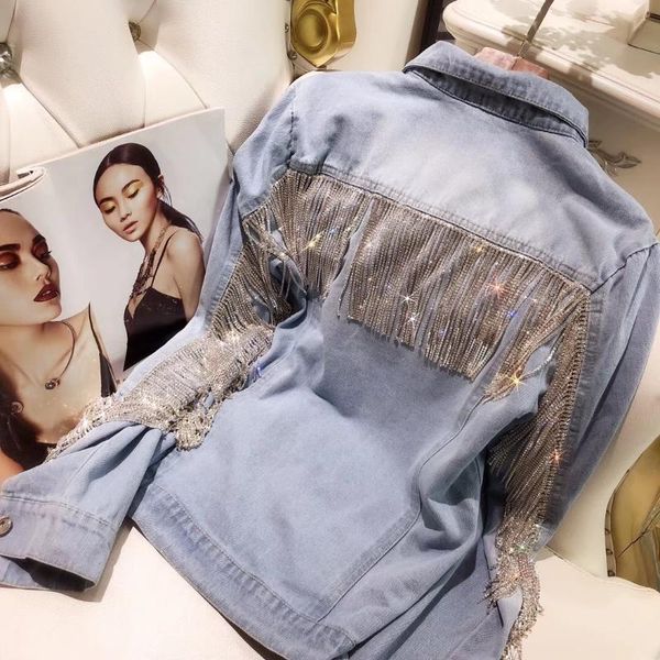 women's jackets fashion women heavy diamond tassel chain bling jeans coat high street girls water drill shiny loose denim jacket outwea, Black;brown
women's jackets fashion women heavy diamond tassel chain bling jeans coat high street girls water drill shiny loose denim jacket outwea, Black;brown