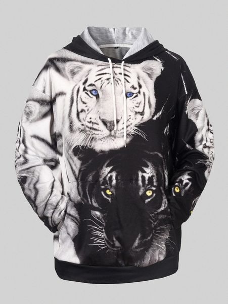 men 3d tiger print drawstring hoodie l7ca#, Black
men 3d tiger print drawstring hoodie l7ca#, Black