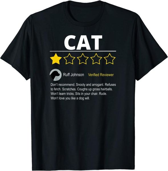 funny 1 star review of cat from dog for lovers t-shirt men's t-shirts, White;black