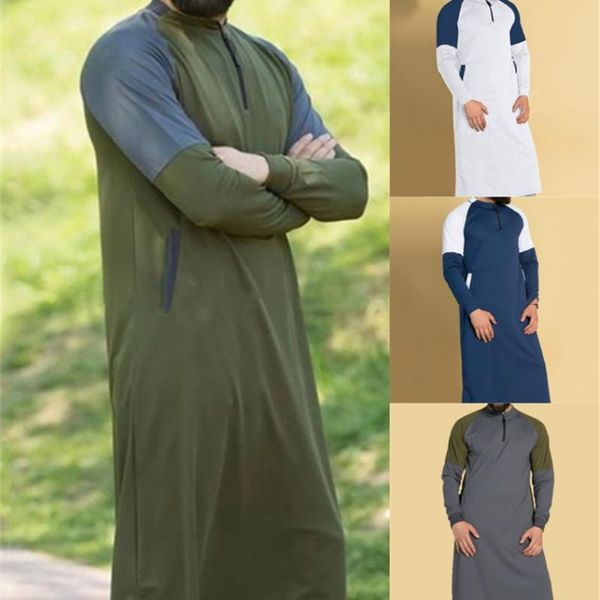 

ethnic clothing muslim arabic islamic kaftan jubba thobe men solid color long sleeve robes dubai middle east abaya pakistan romanda man, Red