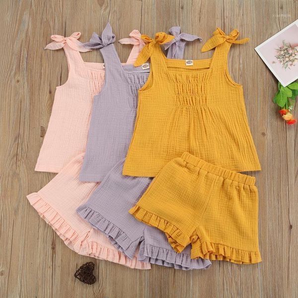 clothing sets 2 pcs toddler summer outfits baby girl solid color square collar tank with bowknot + ruffle shorts 2-7t, White
clothing sets 2 pcs toddler summer outfits baby girl solid color square collar tank with bowknot + ruffle shorts 2-7t, White