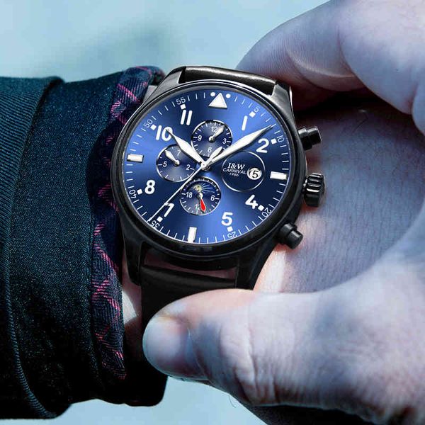 automatic watches carnaval famous make men casual leather band military mechanical watch black case blue dial, Slivery;brown
automatic watches carnaval famous make men casual leather band military mechanical watch black case blue dial, Slivery;brown
