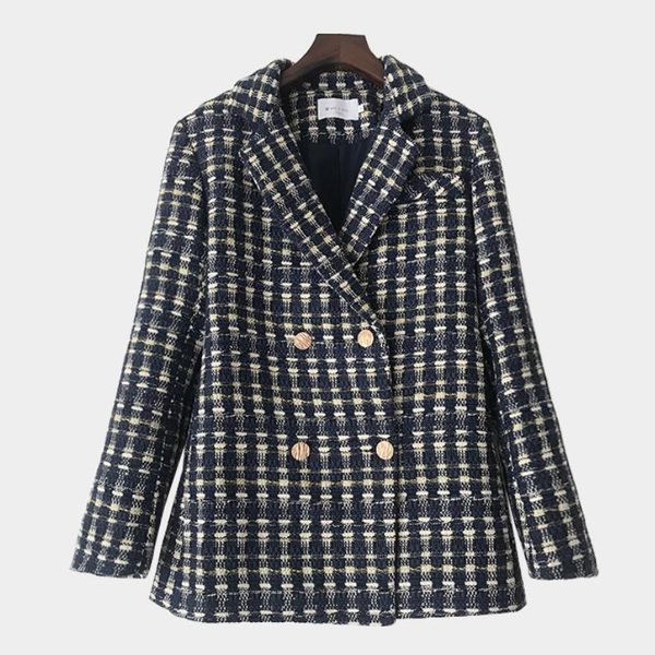 women's wool & blends women elegant fashion double breasted plaid tweed blazers coat vintage long sleeve female outerwear chic jacket, Black
women's wool & blends women elegant fashion double breasted plaid tweed blazers coat vintage long sleeve female outerwear chic jacket, Black