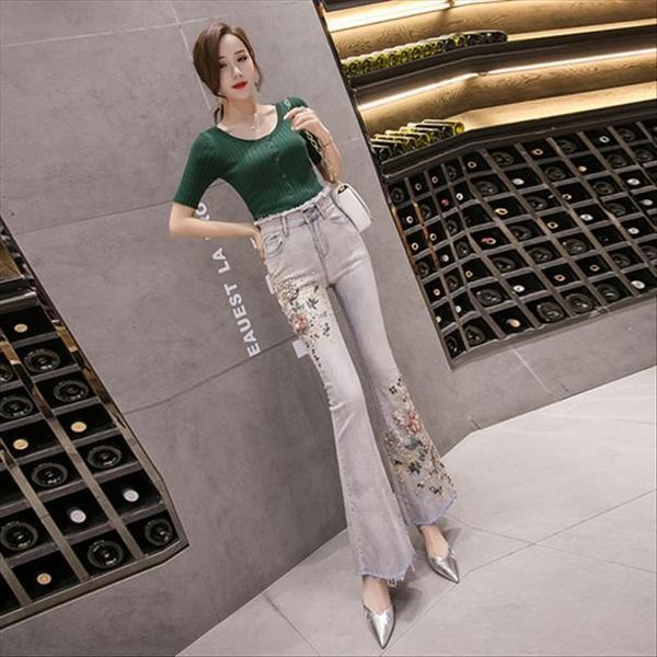 flare pants summer autumn skinny womens jeans denim pearls 3d flower embroidery sequined long trousers, Blue
flare pants summer autumn skinny womens jeans denim pearls 3d flower embroidery sequined long trousers, Blue