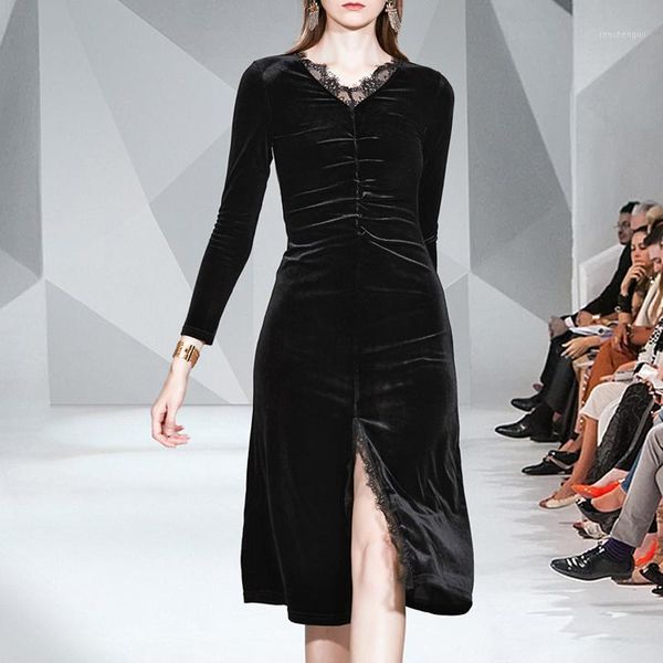 casual dresses solid color black / blue lace trims velor v-neck long sleeved midi slit ruched dress warm autumn women, Black;gray
casual dresses solid color black / blue lace trims velor v-neck long sleeved midi slit ruched dress warm autumn women, Black;gray