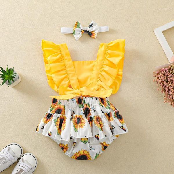 rompers 2 pieces kids suit set girls sunflower print square neck sleeve baby romper+ headband for summer style 2021, Blue
rompers 2 pieces kids suit set girls sunflower print square neck sleeve baby romper+ headband for summer style 2021, Blue