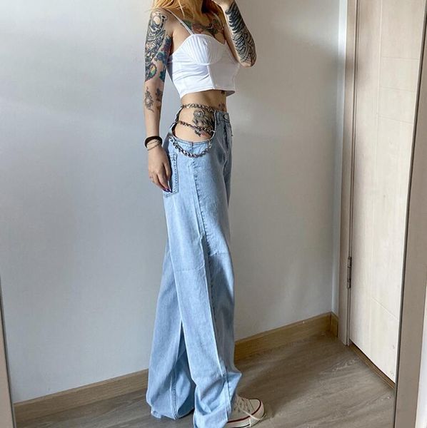 women's pants & capris ladies high waist loose chain wide leg casual jeans, Black;white
women's pants & capris ladies high waist loose chain wide leg casual jeans, Black;white