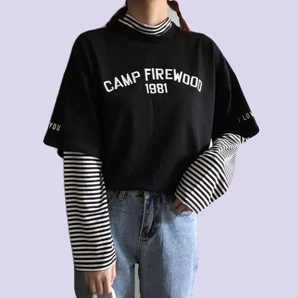 striped patchwork with slogans punk womens oversize spring printed gothic autumn white women
striped patchwork with slogans punk womens oversize spring printed gothic autumn white women