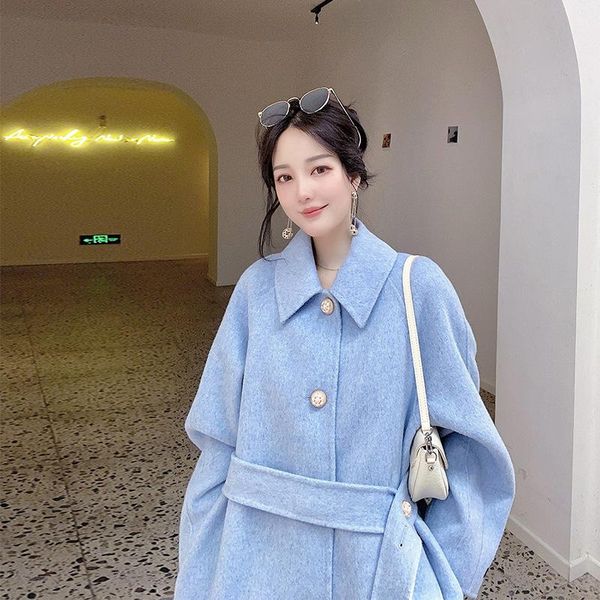 women's wool & blends 2021 winter temperament lady lacing belt double-sided 100% coat women lapel single breasted loose woolen overcoat, Black
women's wool & blends 2021 winter temperament lady lacing belt double-sided 100% coat women lapel single breasted loose woolen overcoat, Black