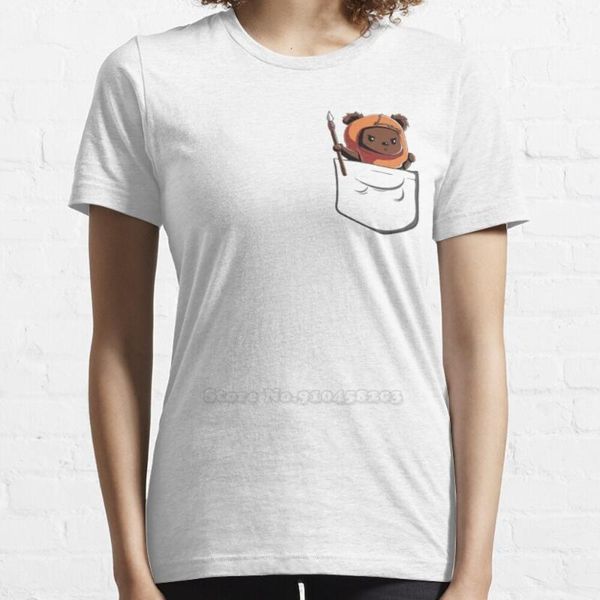 women's t-shirt ewok in a pocket cute adorable and protective don't get too close trend women summer cotton, White
women's t-shirt ewok in a pocket cute adorable and protective don't get too close trend women summer cotton, White