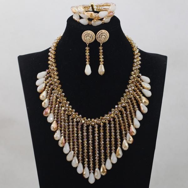 earrings & necklace magnificent champagne crystal design nigerian african wedding bridal/women beads jewelry set anj189, Silver
earrings & necklace magnificent champagne crystal design nigerian african wedding bridal/women beads jewelry set anj189, Silver