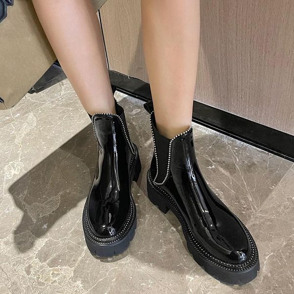 boots platform shoes women short real leather shine winter ladies fashion cool club ankle for footwear, Black
boots platform shoes women short real leather shine winter ladies fashion cool club ankle for footwear, Black