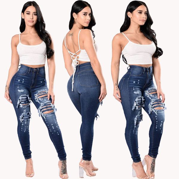 women skinny jeans ripped hole distressed mid waist ladies casual slim fit long pants female trousers, Blue
women skinny jeans ripped hole distressed mid waist ladies casual slim fit long pants female trousers, Blue