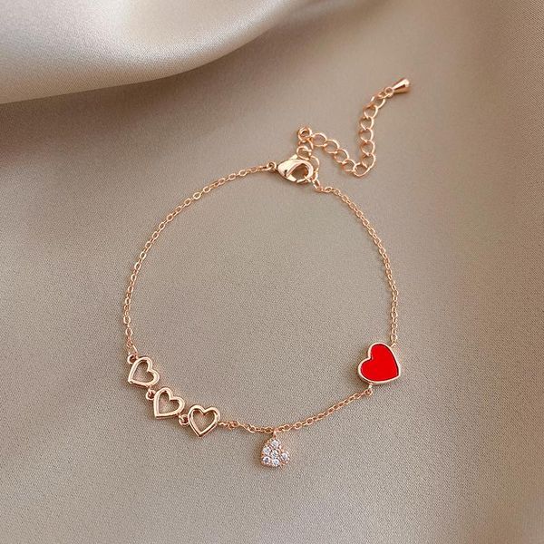 link, chain red peach heart bracelet girl niche design hand-trimmed mesh student honey simple small fashion jewelry, Black
link, chain red peach heart bracelet girl niche design hand-trimmed mesh student honey simple small fashion jewelry, Black