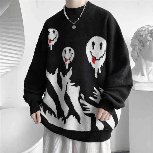 hybskr smiley face loose sweater 2021 autumn winter pullovers korean style casual streetwear men o-neck knitted sweaters, Black
hybskr smiley face loose sweater 2021 autumn winter pullovers korean style casual streetwear men o-neck knitted sweaters, Black