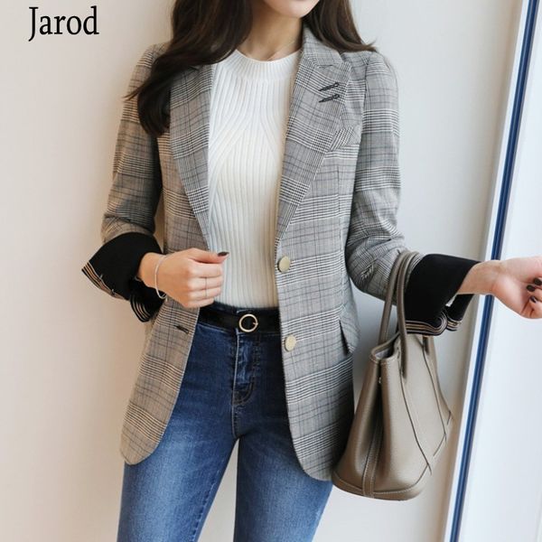 women blazer single-breasted plaid jackets female retro office ol casual coat feminino outerwear 210518, Black;brown
women blazer single-breasted plaid jackets female retro office ol casual coat feminino outerwear 210518, Black;brown