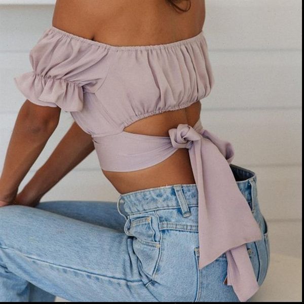 off shoulder ruched women shirts crop clothes casual blusas mujer de moda summer backless tie bow blouse, White
off shoulder ruched women shirts crop clothes casual blusas mujer de moda summer backless tie bow blouse, White
