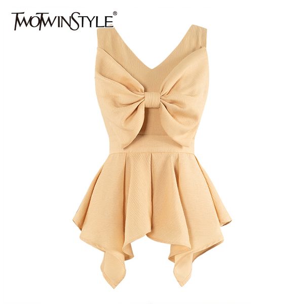 twotwinstyl elegant irregular bowknot women shirt v neck tank sleeveless high waist tunic korean blouses female clothes 210524, White
twotwinstyl elegant irregular bowknot women shirt v neck tank sleeveless high waist tunic korean blouses female clothes 210524, White