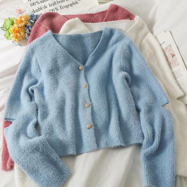 women's knits & tees knitted cardigans woman vintage sweater korean crop long sleeve women sweaters knit single-breasted outwear, White
women's knits & tees knitted cardigans woman vintage sweater korean crop long sleeve women sweaters knit single-breasted outwear, White