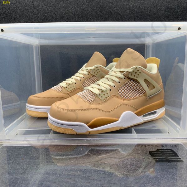 Image of Classical WMNS 4 Retro Shimmer Men Shoes 4s Light khaki champagne similar OW Basketball Shoe Jumpmen Trainers Outdoor Sports Sneakers Size