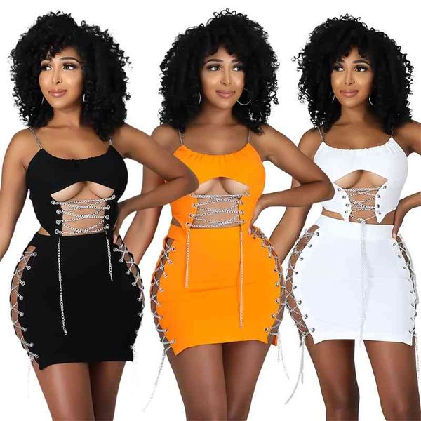 xqy9186 fashion eyelet chain sling with hip wrap skirt set, Black;gray
xqy9186 fashion eyelet chain sling with hip wrap skirt set, Black;gray