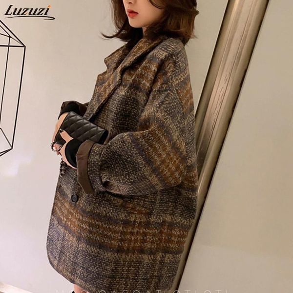 women's wool & blends luzuzi winter korean overcoat women vintage plaid woolen casual loose coats female double breasted turn-down coll, Black
women's wool & blends luzuzi winter korean overcoat women vintage plaid woolen casual loose coats female double breasted turn-down coll, Black