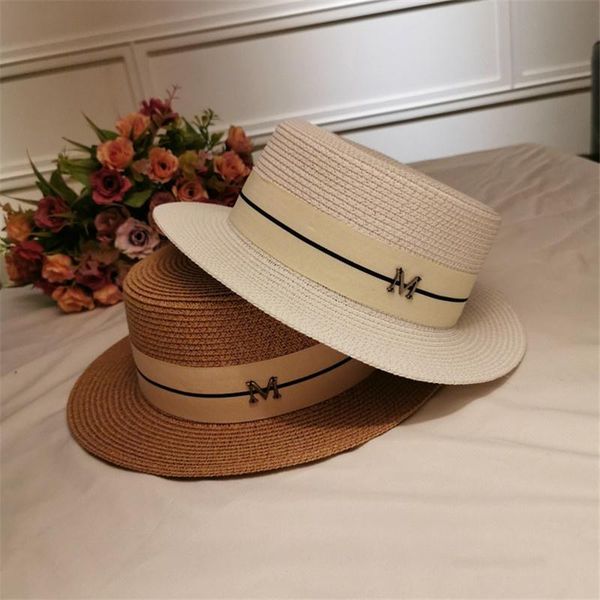 wide brim hats 2021 m letter flat straw hat ribbon boater beach women's summer fedora panama travel sun cap, Blue;gray
wide brim hats 2021 m letter flat straw hat ribbon boater beach women's summer fedora panama travel sun cap, Blue;gray