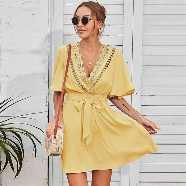 lace stitching deep v neck beach dress summer vintage solid color mini dress for womens a-line beachwear vestidos 210508, Black;gray
lace stitching deep v neck beach dress summer vintage solid color mini dress for womens a-line beachwear vestidos 210508, Black;gray