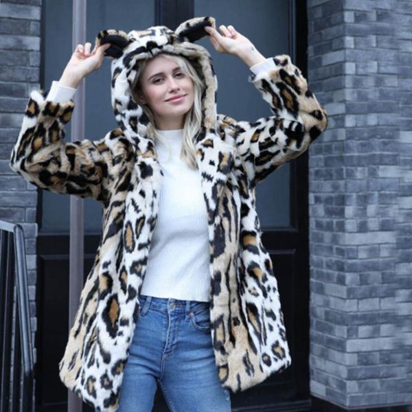 women's fur & faux gamporl coat fashionable leopard print hooded clothes with ears 2021 winter thick soft, Black
women's fur & faux gamporl coat fashionable leopard print hooded clothes with ears 2021 winter thick soft, Black