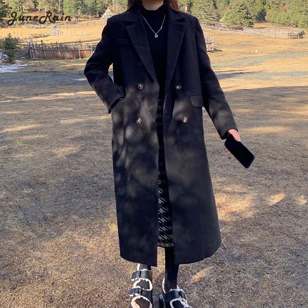 women's wool & blends junerain women 2021 winter elegant double breasted blazer woolen coats female solid thick warm outerwears lady ko, Black
women's wool & blends junerain women 2021 winter elegant double breasted blazer woolen coats female solid thick warm outerwears lady ko, Black
