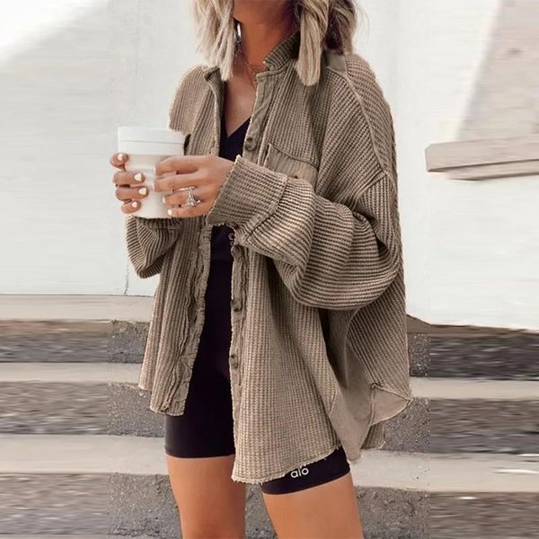 women's jackets autumn winter fashion breasted button coats women elegant solid color ribbed casual loose long sleeve outwear, Black;brown
women's jackets autumn winter fashion breasted button coats women elegant solid color ribbed casual loose long sleeve outwear, Black;brown