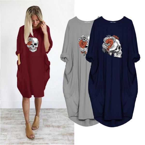 plus size women midi dresses flowers&skull print long sleeve o neck loose vintage party pocket vestidos streetwear robes femme casual, Black;gray
plus size women midi dresses flowers&skull print long sleeve o neck loose vintage party pocket vestidos streetwear robes femme casual, Black;gray