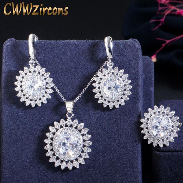 earrings & necklace cwwzircons 3 piece fashion ladies jewelry set big cubic zirconia summer flower earring and ring sets t003, Silver
earrings & necklace cwwzircons 3 piece fashion ladies jewelry set big cubic zirconia summer flower earring and ring sets t003, Silver