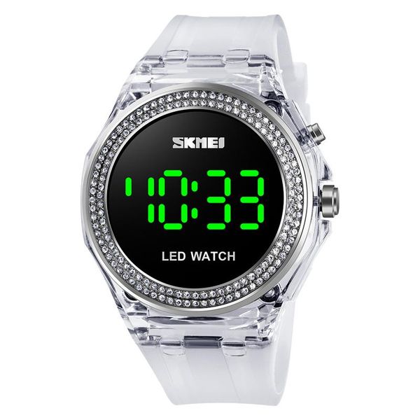 wristwatches skmei led women's digital watch simple electronic transparent strap 50m waterproof diamond fashion ladies date relogio1597, Slivery;brown
wristwatches skmei led women's digital watch simple electronic transparent strap 50m waterproof diamond fashion ladies date relogio1597, Slivery;brown
