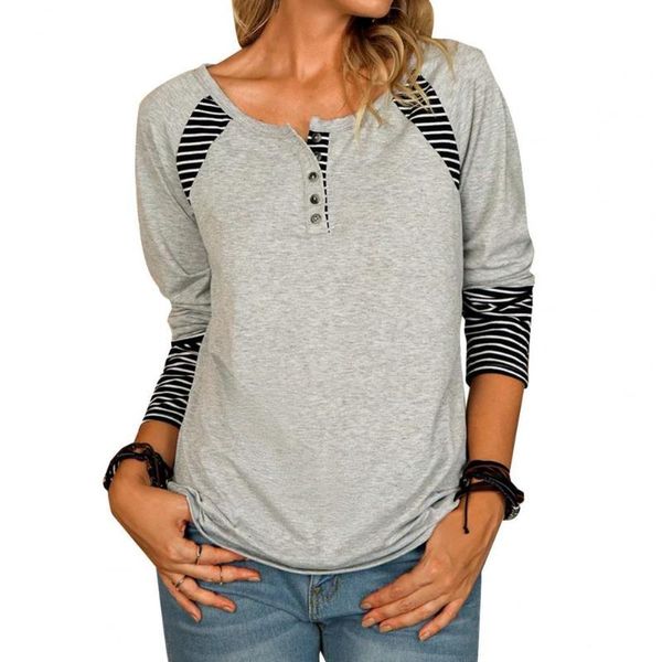 women's blouses & shirts striped print stitching women t-shirt long sleeve autumn winter o neck buttons pullover streetwear, White
women's blouses & shirts striped print stitching women t-shirt long sleeve autumn winter o neck buttons pullover streetwear, White