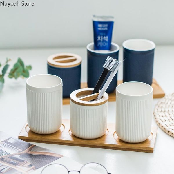 simple home bathroom decoration black striped tooth brushing cup/toothbrush holder/wood tray solid color supplies bath accessory set
simple home bathroom decoration black striped tooth brushing cup/toothbrush holder/wood tray solid color supplies bath accessory set