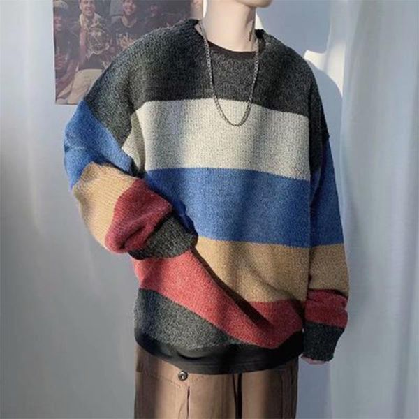 autumn winter pullovers sweater casual patchwork men's fashion rainbow o-neck knitwear pullover sweaters, White;black
autumn winter pullovers sweater casual patchwork men's fashion rainbow o-neck knitwear pullover sweaters, White;black