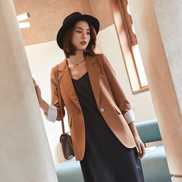 women's suits & blazers caramel color suit jacket women 2021 spring and autumn korean casual british style chic western hong kong, White;black 
women's suits & blazers caramel color suit jacket women 2021 spring and autumn korean casual british style chic western hong kong, White;black